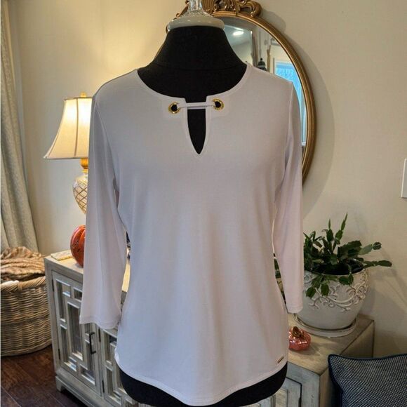 Calvin Kline White Blouse with Gold Accents - Picture 1 of 5